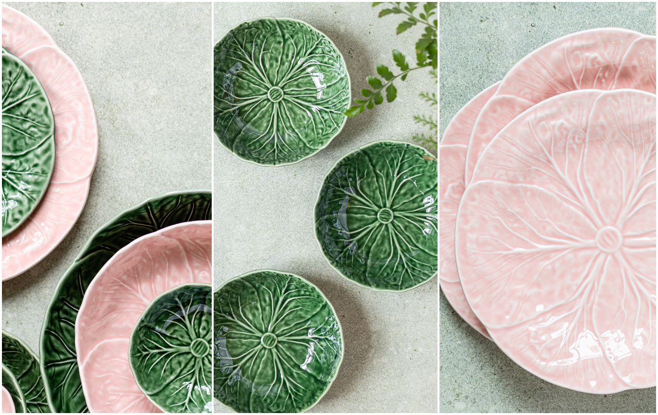 Zelené a ružové taniere s motívom prírody