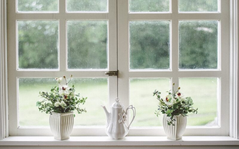 Vlhkosť si všimneme najmä na oknách, pohľad na členité okno s črepníkmi kvetov