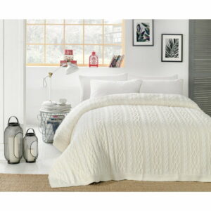 Svetlokrémový pléd cez posteľ s prímesou bavlny Homemania Decor Knit, 220 x 240 cm | Bonami